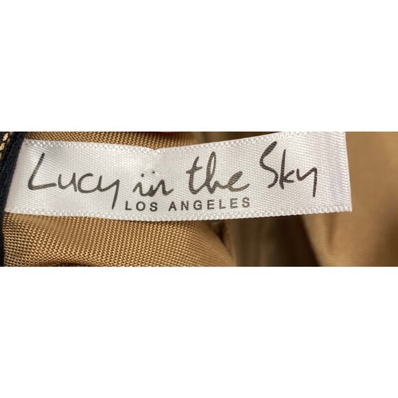 Lucy in the Sky Ruched Bodycon Halter Mini Dress Mesh Sheer Black Over Gold M - Picture 6 of 7